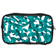 Teal And White Camouflage Pattern Toiletries Bag (two Sides) by SpinnyChairDesigns