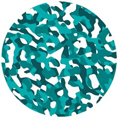 Teal And White Camouflage Pattern Wooden Puzzle Round by SpinnyChairDesigns