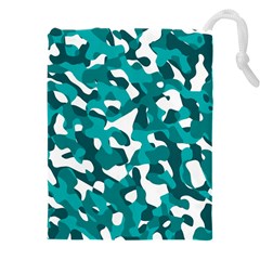 Teal And White Camouflage Pattern Drawstring Pouch (4xl) by SpinnyChairDesigns