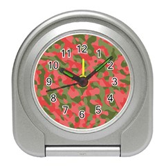 Pink And Green Camouflage Pattern Travel Alarm Clock by SpinnyChairDesigns