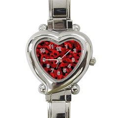 Red And Black Camouflage Pattern Heart Italian Charm Watch by SpinnyChairDesigns