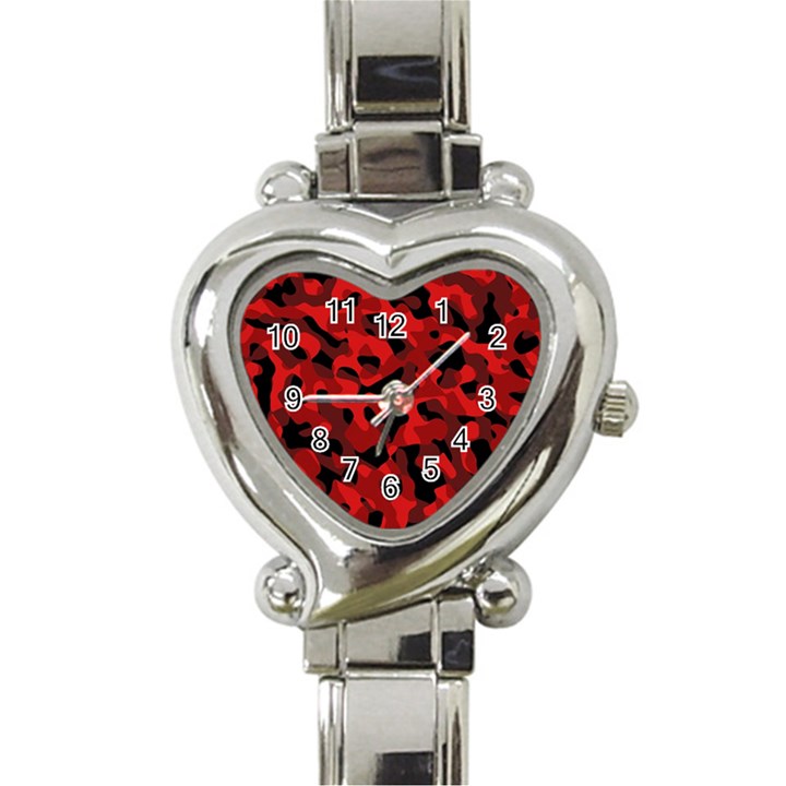 Red and Black Camouflage Pattern Heart Italian Charm Watch