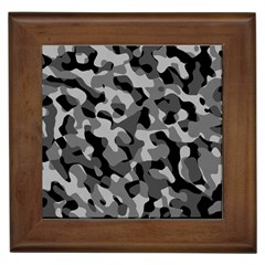 Grey And Black Camouflage Pattern Framed Tile by SpinnyChairDesigns