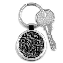 Grey And Black Camouflage Pattern Key Chain (round) by SpinnyChairDesigns