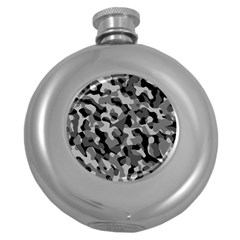 Grey And Black Camouflage Pattern Round Hip Flask (5 Oz) by SpinnyChairDesigns