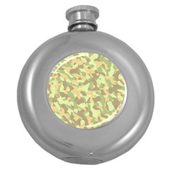 Light Green Brown Yellow Camouflage Pattern Round Hip Flask (5 Oz) by SpinnyChairDesigns