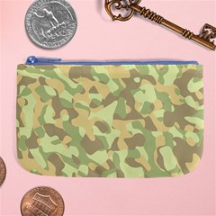 Light Green Brown Yellow Camouflage Pattern Large Coin Purse by SpinnyChairDesigns