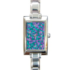 Purple And Teal Camouflage Pattern Rectangle Italian Charm Watch by SpinnyChairDesigns