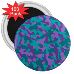 Purple And Teal Camouflage Pattern 3  Magnets (100 Pack) by SpinnyChairDesigns