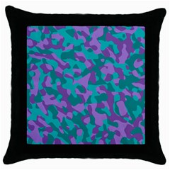 Purple And Teal Camouflage Pattern Throw Pillow Case (black) by SpinnyChairDesigns