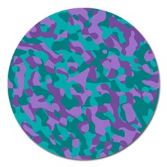 Purple And Teal Camouflage Pattern Magnet 5  (round) by SpinnyChairDesigns