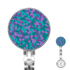 Purple And Teal Camouflage Pattern Stainless Steel Nurses Watch by SpinnyChairDesigns