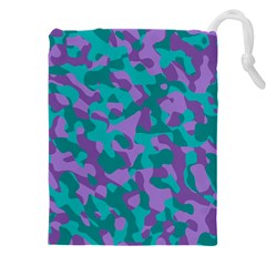 Purple And Teal Camouflage Pattern Drawstring Pouch (5xl) by SpinnyChairDesigns