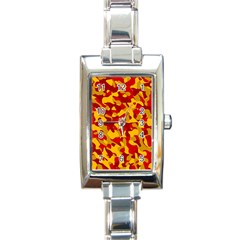 Red And Yellow Camouflage Pattern Rectangle Italian Charm Watch by SpinnyChairDesigns