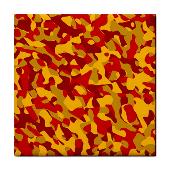 Red and Yellow Camouflage Pattern Tile Coaster