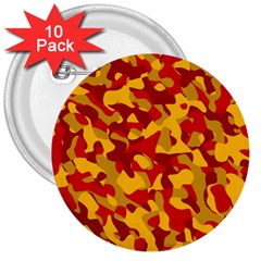 Red And Yellow Camouflage Pattern 3  Buttons (10 Pack)  by SpinnyChairDesigns