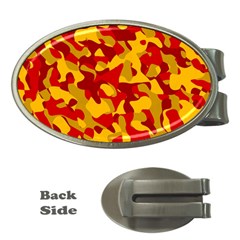 Red And Yellow Camouflage Pattern Money Clips (oval)  by SpinnyChairDesigns