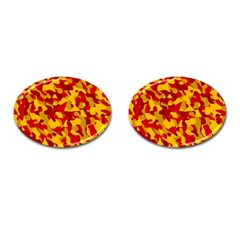 Red And Yellow Camouflage Pattern Cufflinks (oval) by SpinnyChairDesigns