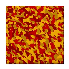 Red And Yellow Camouflage Pattern Face Towel by SpinnyChairDesigns