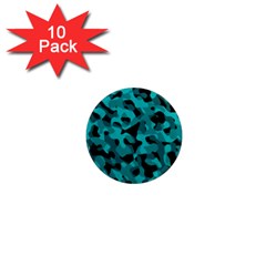 Black And Teal Camouflage Pattern 1  Mini Magnet (10 Pack)  by SpinnyChairDesigns