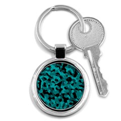 Black And Teal Camouflage Pattern Key Chain (round) by SpinnyChairDesigns