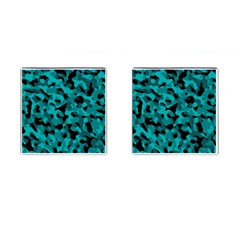 Black And Teal Camouflage Pattern Cufflinks (square) by SpinnyChairDesigns