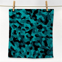 Black And Teal Camouflage Pattern Face Towel by SpinnyChairDesigns