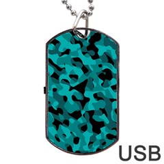 Black And Teal Camouflage Pattern Dog Tag Usb Flash (two Sides) by SpinnyChairDesigns