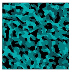 Black And Teal Camouflage Pattern Large Satin Scarf (square) by SpinnyChairDesigns