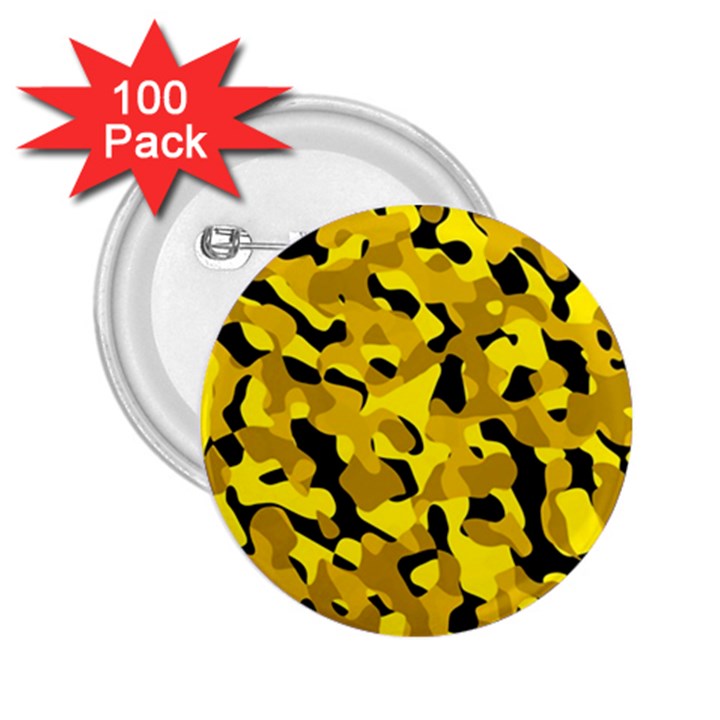 Black and Yellow Camouflage Pattern 2.25  Buttons (100 pack) 