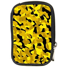 Black And Yellow Camouflage Pattern Compact Camera Leather Case by SpinnyChairDesigns