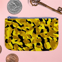 Black And Yellow Camouflage Pattern Large Coin Purse by SpinnyChairDesigns