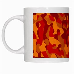 Red And Orange Camouflage Pattern White Mugs by SpinnyChairDesigns