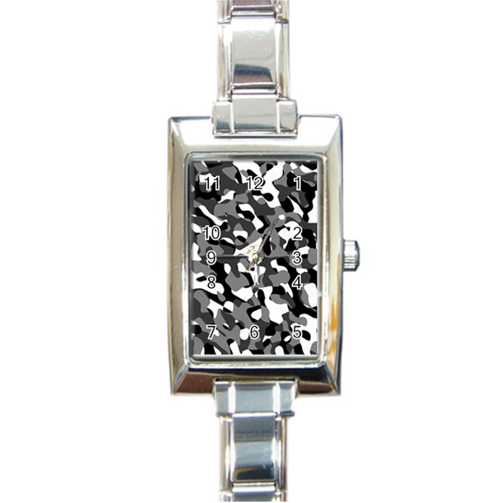 Black and White Camouflage Pattern Rectangle Italian Charm Watch