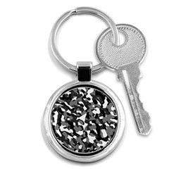 Black And White Camouflage Pattern Key Chain (round) by SpinnyChairDesigns