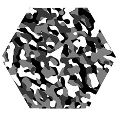 Black And White Camouflage Pattern Wooden Puzzle Hexagon by SpinnyChairDesigns