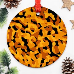 Orange And Black Camouflage Pattern Ornament (round) by SpinnyChairDesigns