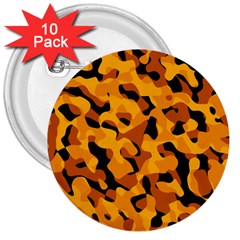 Orange And Black Camouflage Pattern 3  Buttons (10 Pack)  by SpinnyChairDesigns