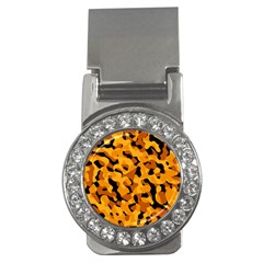 Orange And Black Camouflage Pattern Money Clips (cz)  by SpinnyChairDesigns