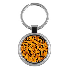 Orange And Black Camouflage Pattern Key Chain (round) by SpinnyChairDesigns