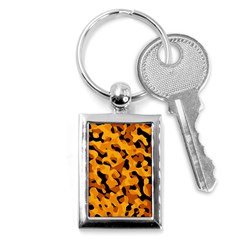 Orange And Black Camouflage Pattern Key Chain (rectangle) by SpinnyChairDesigns