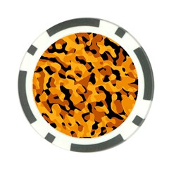 Orange And Black Camouflage Pattern Poker Chip Card Guard by SpinnyChairDesigns