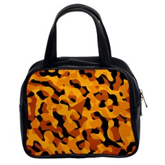 Orange And Black Camouflage Pattern Classic Handbag (two Sides) by SpinnyChairDesigns