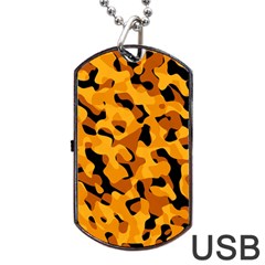 Orange And Black Camouflage Pattern Dog Tag Usb Flash (one Side) by SpinnyChairDesigns