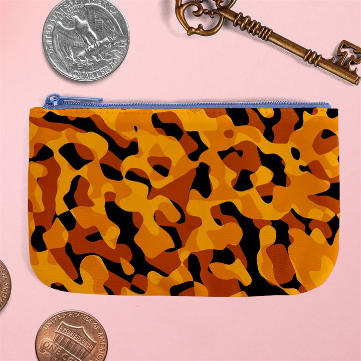 Orange and Black Camouflage Pattern Large Coin Purse