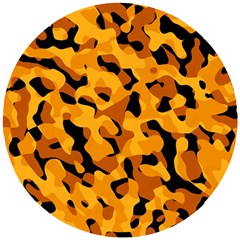 Orange And Black Camouflage Pattern Wooden Puzzle Round by SpinnyChairDesigns