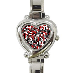 Black Red White Camouflage Pattern Heart Italian Charm Watch by SpinnyChairDesigns