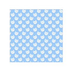 Cute Cat Faces White And Blue  Small Satin Scarf (square) by SpinnyChairDesigns