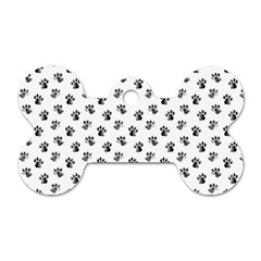 Cat Dog Animal Paw Prints Pattern Black And White Dog Tag Bone (two Sides) by SpinnyChairDesigns