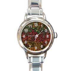 Stylish Fall Colors Camouflage Round Italian Charm Watch by SpinnyChairDesigns